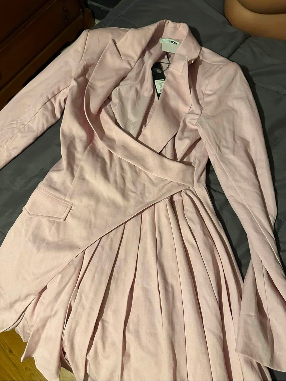 Fashion Nova Blush Pink Asymmetrical Pleated Wrap Dress